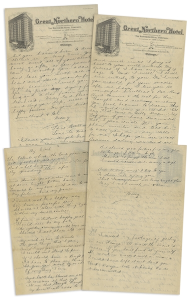 Moe Howard Handwritten Poem & Partial Letter, Twice Signed ''Mosey'' to Helen, Circa 1924 -- Mentioning Ted Healy -- 4pp. on Two 6'' x 9.5'' Sheets of Chicago Hotel Stationery -- Very Good